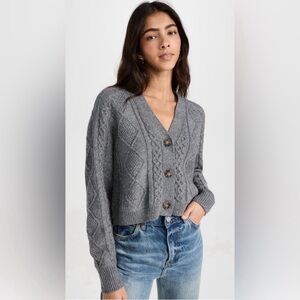 Madewell Grey Cable Knit Cropped Shimmer Cardigan